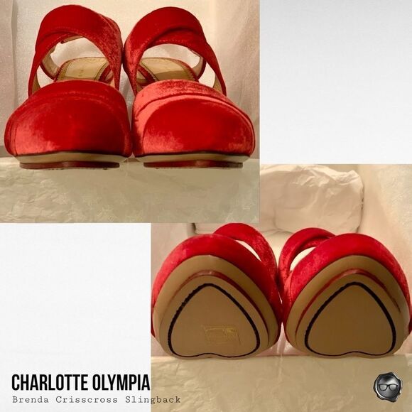 CHARLOTTE OLYMPIA BRENDA CRISSCROSS SLINGBACK PUMPS IN RED VELVET EU 38.5 NEW - Picture 8 of 15